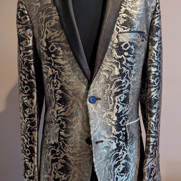 I.N.C Mens Two Button Blazer Cocktail Jacket silver and black